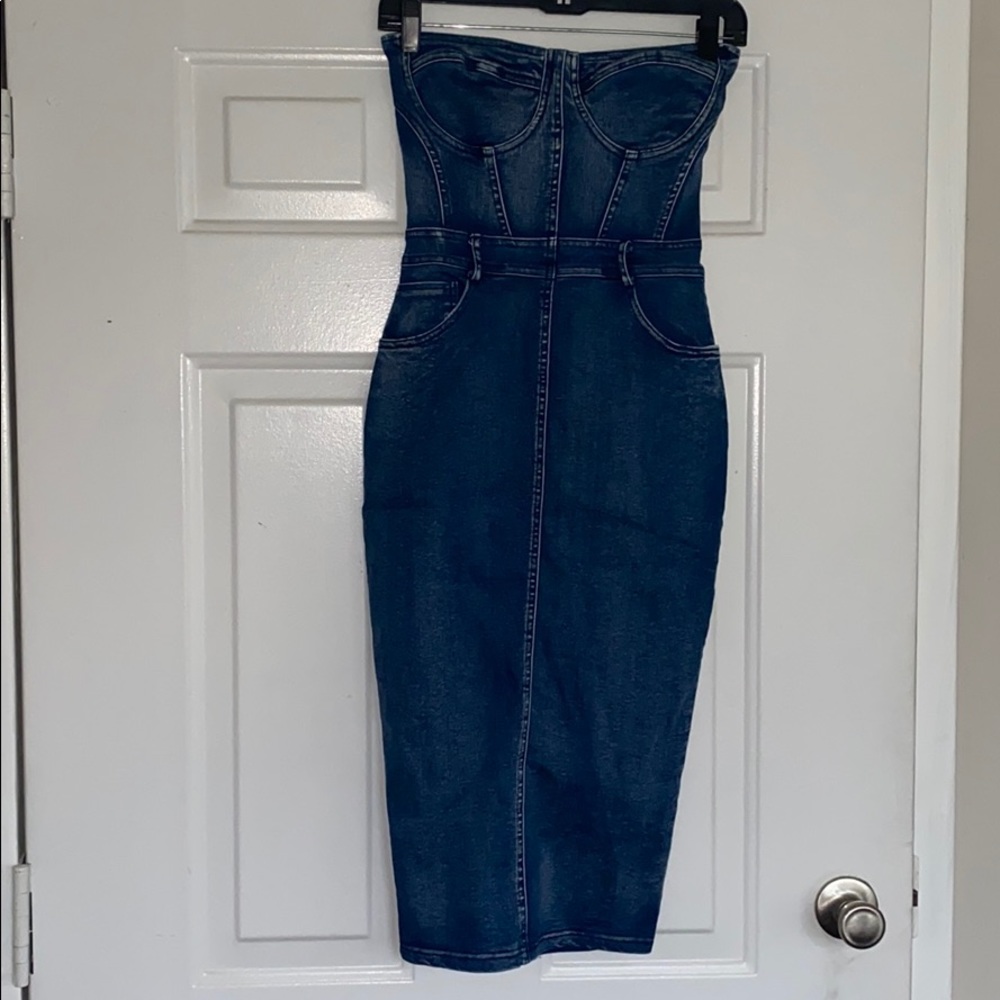 Denim strapless midi dress